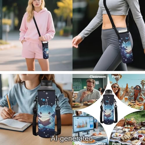 Blue Axolotl 5 Piece Kids School Backpack Set with Lunch Bag Pencil Case and Water Bottle Carrier Large Capacity Bookbag for Elementary and Middle School - color: Blue Axolotl-a