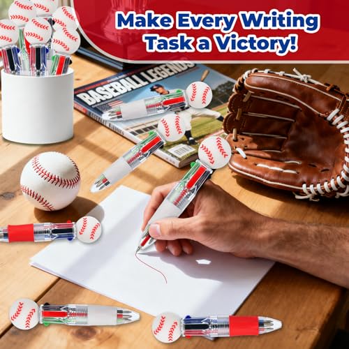 Baseball Party Favors Baseball Pens Mini Multicolor Pen in One Cute Fun 4-in-1 Pens Bulk Cool Ballpoint Pen for Birthday Gifts Teacher Supplies (Baseball, 24) - style: Baseball