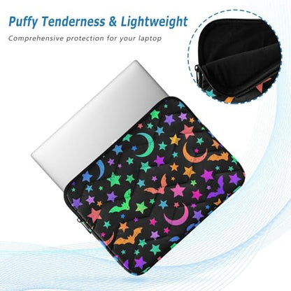 Bright Bats Moon and Stars Laptop Sleeve 13 inch Cute Laptop Bag 14 inch Waterproof Computer Bag for Women Laptop Accessories Computer Cover Bag for Tablet Men, A06D24018 - color: Bright Bats Moon and Stars