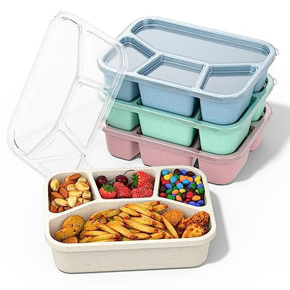 Bento Box Adult Lunch Box (4 Pack), 4-Compartment Meal Prep Container for Kids, Reusable Food Storage Containers with Transparent Lids, No BPA, Microwaveable (Wheat (Green/Blue/Pink/Beige)) - color: Wheat (Green/Blue/Pink/Beige)