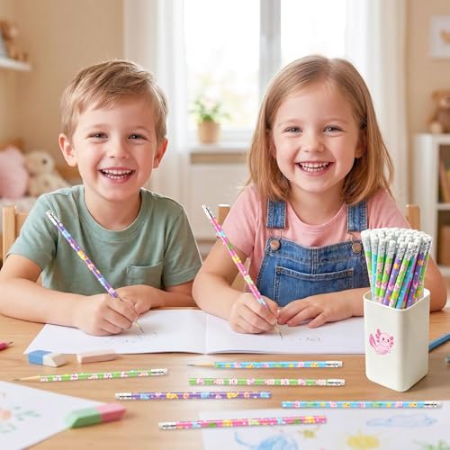 Xqumoi 60Pcs Cute Axolotl Pencils with Erasers - 4 Designs #2 HB Pencils in Bulk Axolotl Stationery for Studet Classroom Rewards Goodie Bag Fillers Stuffers, Birthday Party Favors School Supplies - style: Axolotl