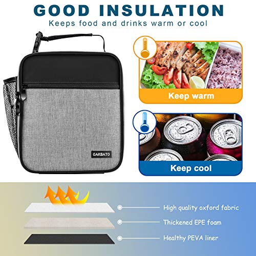 Lunch Bag, Durable Insulated Lunch Box Reusable Adults Tote Bag Lunch Bag for Men, Women, Adults (Black Gray) - color: Black Gray