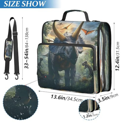3 Ring Zipper Binder Dinosaur Binders Bag with Shoulder Strap 500 Sheets Paper Organizer Trapper Keeper Documents Storage File Folder for School Office - color: A1184
