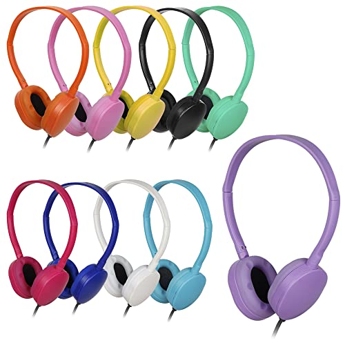 Classroom Kids Headphones Bulk 100 Pack Class Set of Headphones | for Students Children Boys Girls Teen Adult Group Learning Computer Lab Library Online Lesson Testing 3.5mm Jack (10 Colors) - size: 100 Pack Mixed Color