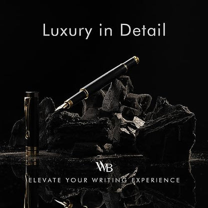 Wordsworth & Black Fountain Pen Set, Luxury Bamboo Wood - Fine Nib, Gift Case; Includes 6 Ink Cartridges, Ink Refill Converter -Journaling, Calligraphy; Drawing, Smooth Writing [Black Wood] | Black Wood, Gift for Men Women, German Iridium 18K Gilded, Call