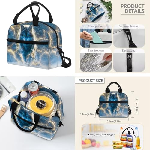 Wolf Backpack and Lunch Box Set, 4 in 1 Kids Backpack with Pencil Case and Water Bottle Cover, for Primary Students Ages 8-10 Daily Use - color: Lightning Wolf Print