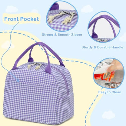 CAMTOP Lunch Box Kids Insulated Lunch Bag Large Reusable Leakproof Cooler Lunch Bags for Boys Girls School Travel Picnic (Purple and White Checkered) - color: Purple and White Checkered