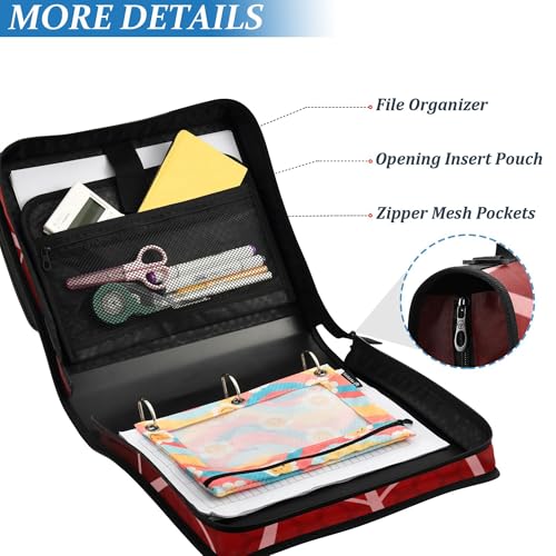 Fisyme Halloween Spider Web Zipper Binder 3 Ring with Zipper and Shoulder Strap Large Capacity Multi-Pocket Binder Organizer - color: Multi-dark Red