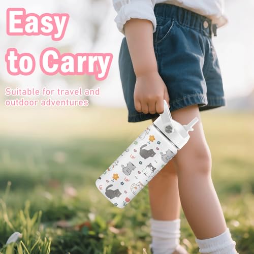 Cat Gifts for Kids, 16oz Cat Water Bottle with Straw Lid, Stainless Steel Insulated Tumbler for Girls, Cats Lovers Present for Kids Teen Girls Boys Women - color: Cat