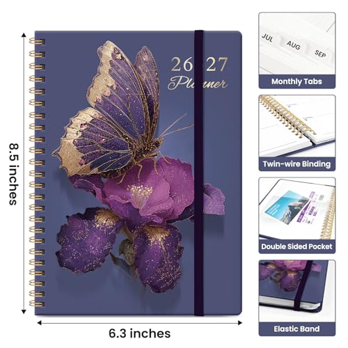 Planner 2026-2027, Academic Year Weekly and Monthly Calender Planner, from Jul 2026 - Jun 2027, Spiral Bound School Planning Book, Perfect for Teacher, Student, Women & Men, A5 (6.3" x 8.5"), Royal Flutter - color: R-Royal Flutter, size: (6.3"x8.5")a5