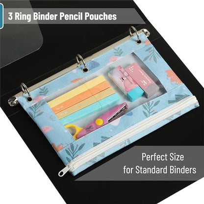 Mr. Pen- Pencil Pouch for 3 Ring Binder, 2 Pack, 10"x6.75", Smooth Zipper | Clear Window, Large Capacity Pencil Case with 3 Reinforced Grommets for School, Office, Supplies Storage | Clear Window, Large Capacity Pencil Case with 3 Reinforced Grommets for