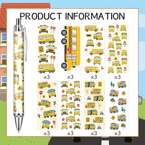School Bus Ballpoint Pens - 24 Pcs Driver Appreciation Gifts Set Work Motivational Supplies Retractable Black Ink Ball Point Pen Fine Favors for Driver Teacher Students Office Essentials - style: Bus