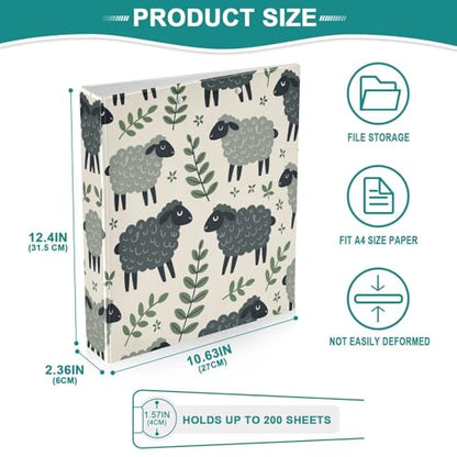 3 Ring Binder with Clipboard, D Rings Holds 200 Sheets, Heavy Duty Binders Folder for School Office, Waterproof PVC Cover with 3 Interior Clear Pockets, Darkgray Sheeps