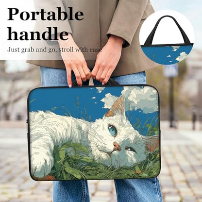 13 13.3 14 inch Laptop Sleeve with Handle, Cute Sleeping Cat Water‑Resistant Laptop Carrying Case for MacBook Air 13-inch/MacBook Pro 13/14 inch/Dell/HP/Lenovo - color: Cute Sleeping Cat, size: 13-14 inch Devices