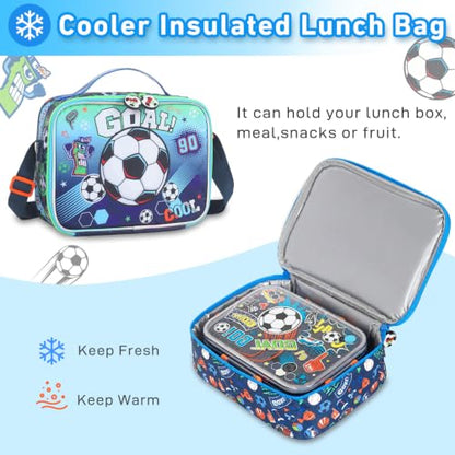 Kids Backpack for Boys with Lunch Box, Rolling Backpack with Wheels, Cute Soccer Kids Roller Elementary SchoolBag Middle-School Bookbag Back to School Gift - color: L23. Soccer
