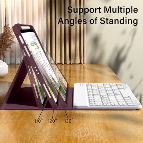 kenke for iPad 11/10th Gen Case with Keyboard 11/10.9 inch 2025 A16/2022, Detachable Wireless Bluetooth Keyboard Case with Built-in Bulit-in Pencil Holder, White Square Keycaps (Dark Cherry) - color: Cherry