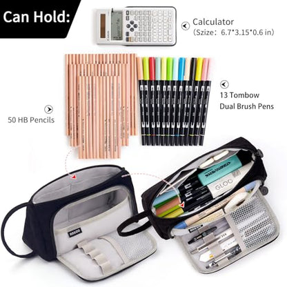 EASTHILL Big Capacity Pencil Case Pouch Pen Case Simple Stationery Bag School College Office Organizer for Teens Girls Adults Student - color: Black