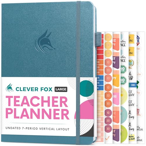 Clever Fox Teacher Planner, School & Homeschool Book, B5 Size Aquamarine | Undated, 7x10, lay-flat binding, heavy-duty hardcover, teacher lesson weekly & daily planner, homeschool supplies - color: Aquamarine, size: Smaller than A4 (7″ x 10″)
