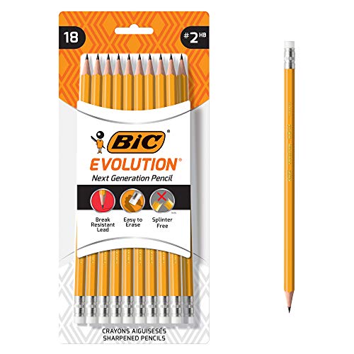 BIC Evolution #2 Lead Pencil, Yellow Barrel, Black, Certified Non-Toxic Ideal For Classroom & Home, 18-Count - color: Yellow, size: 18 Count (Pack of 1)