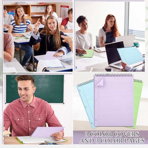 MotiMind 10 Pack 8.5" x 11" Top Spiral Notebook with 3 Hole Punched Legal Pads College Ruled Notepad 50 Sheets Hard Cardboard Paper Wirebound Notepad for Office School Business(Green, Blue, Purple) - color: Green, Blue, Purple