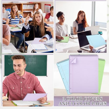 MotiMind 10 Pack 8.5" x 11" Top Spiral Notebook with 3 Hole Punched Legal Pads College Ruled Notepad 50 Sheets Hard Cardboard Paper Wirebound Notepad for Office School Business(Green, Blue, Purple) - color: Green, Blue, Purple