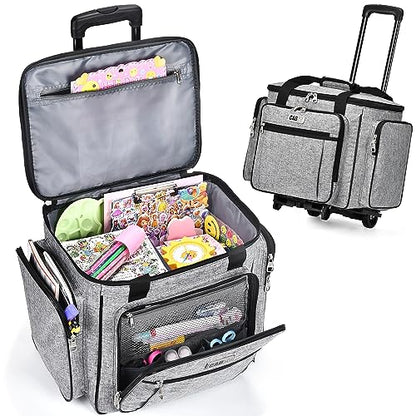 CAB55 Rolling Craft Bag, Tote Bag with Wheels for Women, Rolling Teacher Bag with Removable Folding Hand Truck (Grey) - color: Grey
