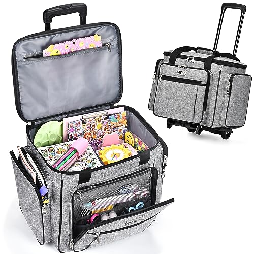 CAB55 Rolling Craft Bag, Tote Bag with Wheels for Women, Rolling Teacher Bag with Removable Folding Hand Truck (Grey) - color: Grey