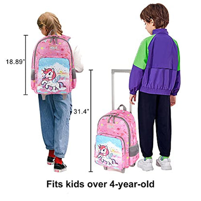 Tilami Rolling Backpack 18 inch Double Handle Wheeled Laptop Boys Girls Travel School Children Luggage Toddler Trip (Pink Horse) - color: Horse Pink