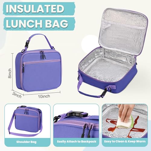 PIQUEBAR Kids Lunch Box with 8oz Thermo, Leakproof Bento Box with Insulated Bag, Kids Insulated Water Bottle, Food Lunch Container for Back to School Girls Boys, Purple - color: Purple