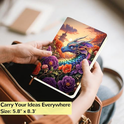 Lovdazzles Pretty Leather Lined Journal rainbow dragon Notebook 200 Pages A5 Ruled Notebooks, Notebook Journal for Writing Work, Dragon Lovers Gifts for Women (5.8 x 8.3) - color: Multi 1729