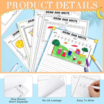 Motiskyy 100 Sheets Kindergarten Draw and Write Paper with Picture Space and Lines for Kids Abc 8.3 x 11.7 Inches Story Paper Bulk for Handwriting Practice Primary Creating Write Beginner School