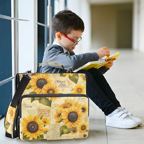 Sunflowers Zipper Binder with Shoulder Strap, 500 Sheets Capacity, Multiple Pockets 1.5Inch 3 Ring Zipper Binder - color: Sunflowers