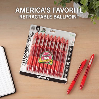 Zebra Pen Z-Grip Retractable Ballpoint Pen, Red Ink, 1.0mm, 18-Pack | Smooth Writing, Medium Point Tip, Ideal for Planners, Note-Taking, School and Office Supplies, and Everyday Writing (22318) - color: Red C