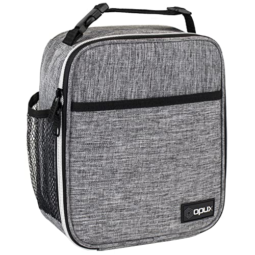 opux Insulated Lunch Bag for Kids Boys Girls, Small Compact Lunch Box with Wide Opening & Mesh Pockets, Reusable Lunch Pail for School, Work, Adults, Men, Women, Light Grey - color: Light Grey