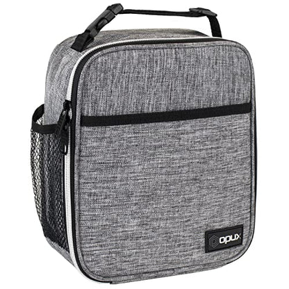 opux Insulated Lunch Bag for Kids Boys Girls, Small Compact Lunch Box with Wide Opening & Mesh Pockets, Reusable Lunch Pail for School, Work, Adults, Men, Women, Light Grey - color: Light Grey