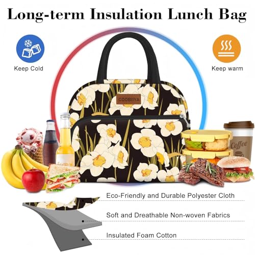 Coobiiya Lunch Bag Women, Daffodil Lunch Bag for Women Adult, Small Leakproof Cute Lunch Box Tote Large Capacity Reusable Insulated Cooler Lunch Container for Work/Office - color: Daffodil
