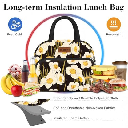 Coobiiya Lunch Bag Women, Daffodil Lunch Bag for Women Adult, Small Leakproof Cute Lunch Box Tote Large Capacity Reusable Insulated Cooler Lunch Container for Work/Office - color: Daffodil