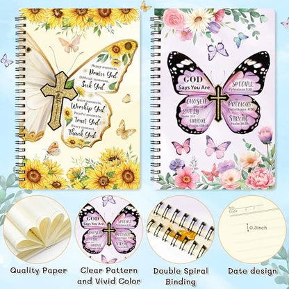 Xqumoi 2Pack A5 Floral Cross Butterfly Religious Spiral Notebooks - God Says You Are Bible Verse Ruled Journal Writing Hardcover Notebooks Christian Christmas Gift Sunday School Supplies - style: B-Butterfly