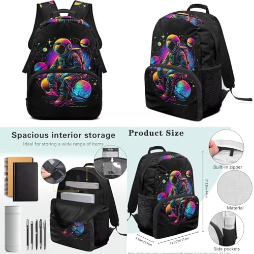 17 Inch Kid's 4PCS Backpack Set, Back to School Essentials | Insulated lunch box, water bottle pouch, pencil case, lightweight, padded shoulder straps, for elementary, middle school - color: Space Astronaut