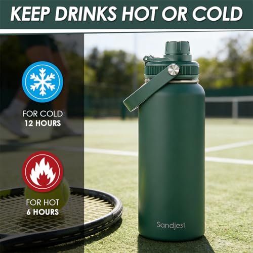 Insulated Stainless Steel Water Bottle 32oz, Vacuum Chug Lid Travel Tumbler for Men Friends Dad Brothers, Birthday Christmas Fathers Day (Army Green) - color: Solid Color 4