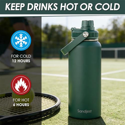 Insulated Stainless Steel Water Bottle 32oz, Vacuum Chug Lid Travel Tumbler for Men Friends Dad Brothers, Birthday Christmas Fathers Day (Army Green) - color: Solid Color 4