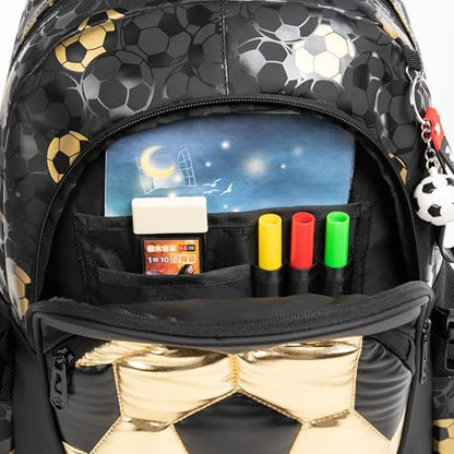 Rolling Backpack with Lunch Box,School Backpack for Boys Roller Bookbags with Wheels for Elementary Students,Black - color: Black Gold Football