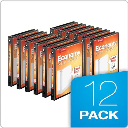 Cardinal Economy 3 Ring Binders, Binders for School and Office, Durable 1/2 inch Round Rings, Holds 125 Sheets, ClearVue Presentation View, Non-Stick, Black, Carton of 12 (90602) - color: Black, size: 0.5 Inch, style: Binders