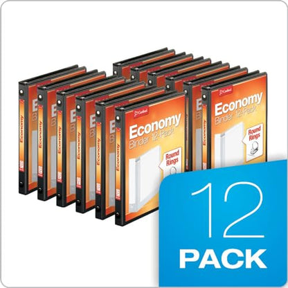 Cardinal Economy 3 Ring Binders, Binders for School and Office, Durable 1/2 inch Round Rings, Holds 125 Sheets, ClearVue Presentation View, Non-Stick, Black, Carton of 12 (90602) - color: Black, size: 0.5 Inch, style: Binders