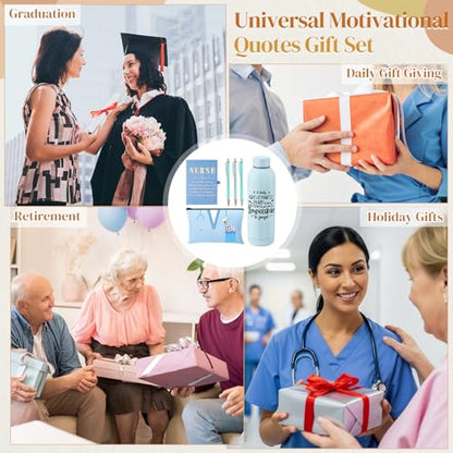 6 Pcs Nurse Gifts Set for Women Men, Rn Appreciation Gift for Nurses Week Christmas Graduation Thanksgiving, 16oz Vacuum Insulated Water Bottle, Makeup Bag, Notebook, Ballpoint Pens(Blue) - color: Blue