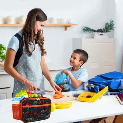 RHCPFOVR Kids Lunch Bag - Insulated Lunch Box for Boys Girls,Washable Lunch Bag and Reusable Toddler Leak-proof Lunchbox for School and Daycare - color: Orange & Black Dinosaur