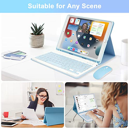 SOPPY Bluetooth Keyboard Case with Mouse for iPad 9th Gen 2021, 8th Gen 2020, 7th Gen 2019 10.2", Air 3 & Pro 10.5", Detachable Wireless Keyboard, Slim Protective Cover, Rechargeable, Blue - color: Sky Blue, size: 10.2 & 10.5 inch