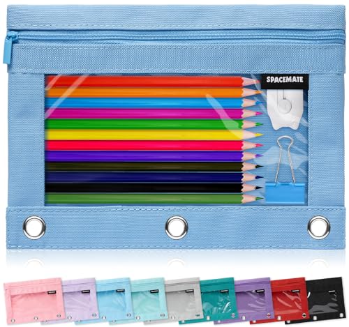 SPACEMATE Binder Pencil Pouch Case Box Bag for 3 Ring Binder School Supplies Girls Boys Kids, Clear Preppy Stuff Large Aesthetic Pen Organizer, Back to College Stationary, 1 Pack, Cornflower Blue - color: Cornflower Blue