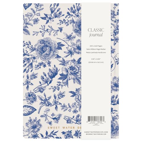Sweet Water Decor Notes Journal, Cute Lined Composition Notebook for Women, 100 Ruled Pages for Writing, Blue Delft Matte Laminate Hardcover Diary with Gold Foil Details - style: Notes (Floral Design)