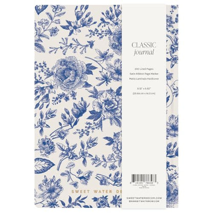 Sweet Water Decor Notes Journal, Cute Lined Composition Notebook for Women, 100 Ruled Pages for Writing, Blue Delft Matte Laminate Hardcover Diary with Gold Foil Details - style: Notes (Floral Design)